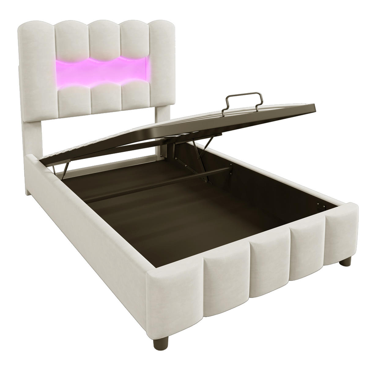 POLSTERBETT mit Stauraum und LED 90x200 cm Velours Beige - Beige, Metall (90/200cm) - Meubliv