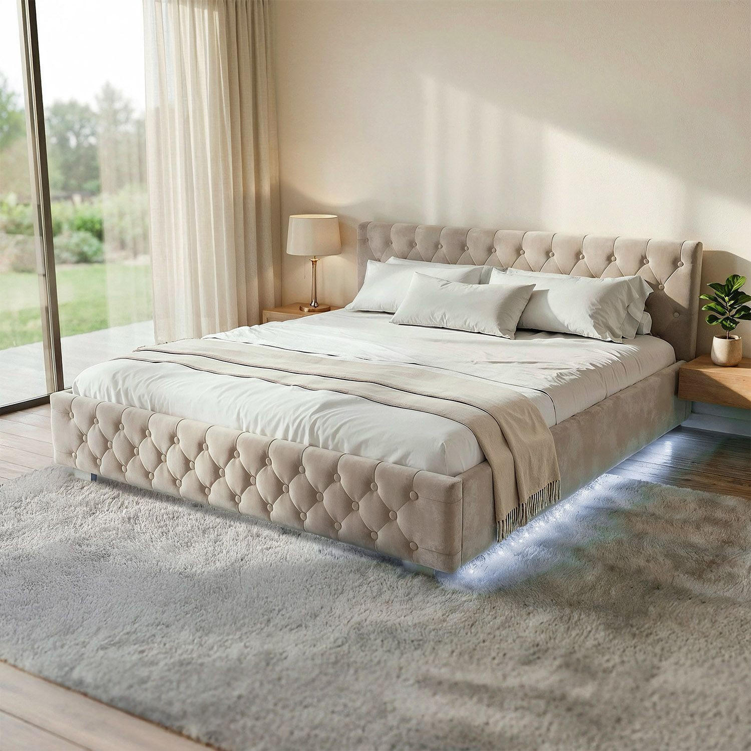 POLSTERBETT Nizza beige 180x200 cm mit Matratze - Beige, Holzwerkstoff (180/200cm) - Juskys