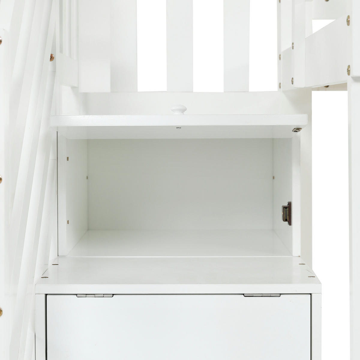 ETAGENBETT 90/200 cm in Weiß/Grau mit Stauraumtreppe, Dach und Fenster - Weiß, Holzwerkstoff (90/200cm) - OKMYHOME