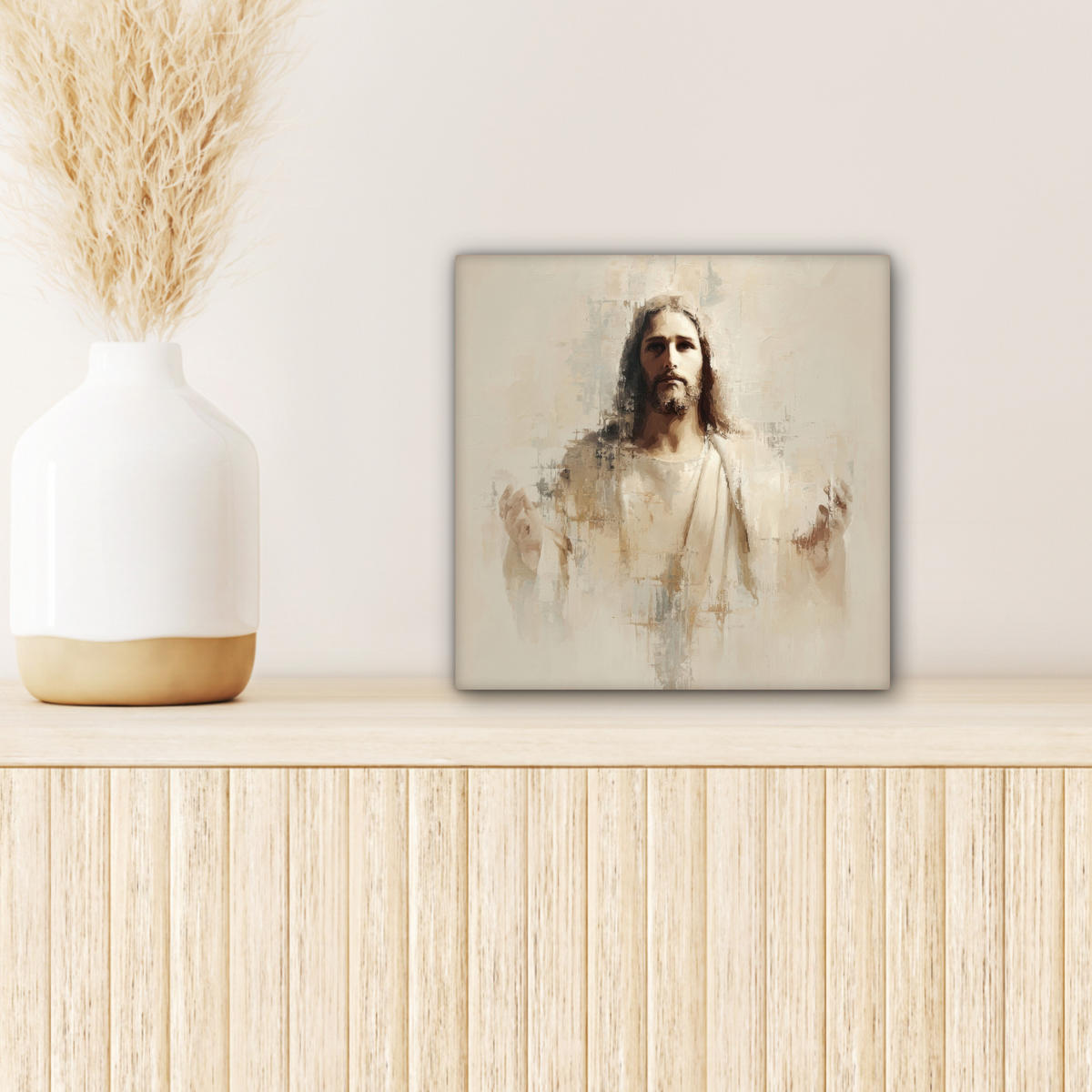 LEINWANDBILD Porträt - Abstrakt - Jesus - Beige Deko Wohnzimmer 20x20 cm - Beige, Textil (20/20cm) - MuchoWow