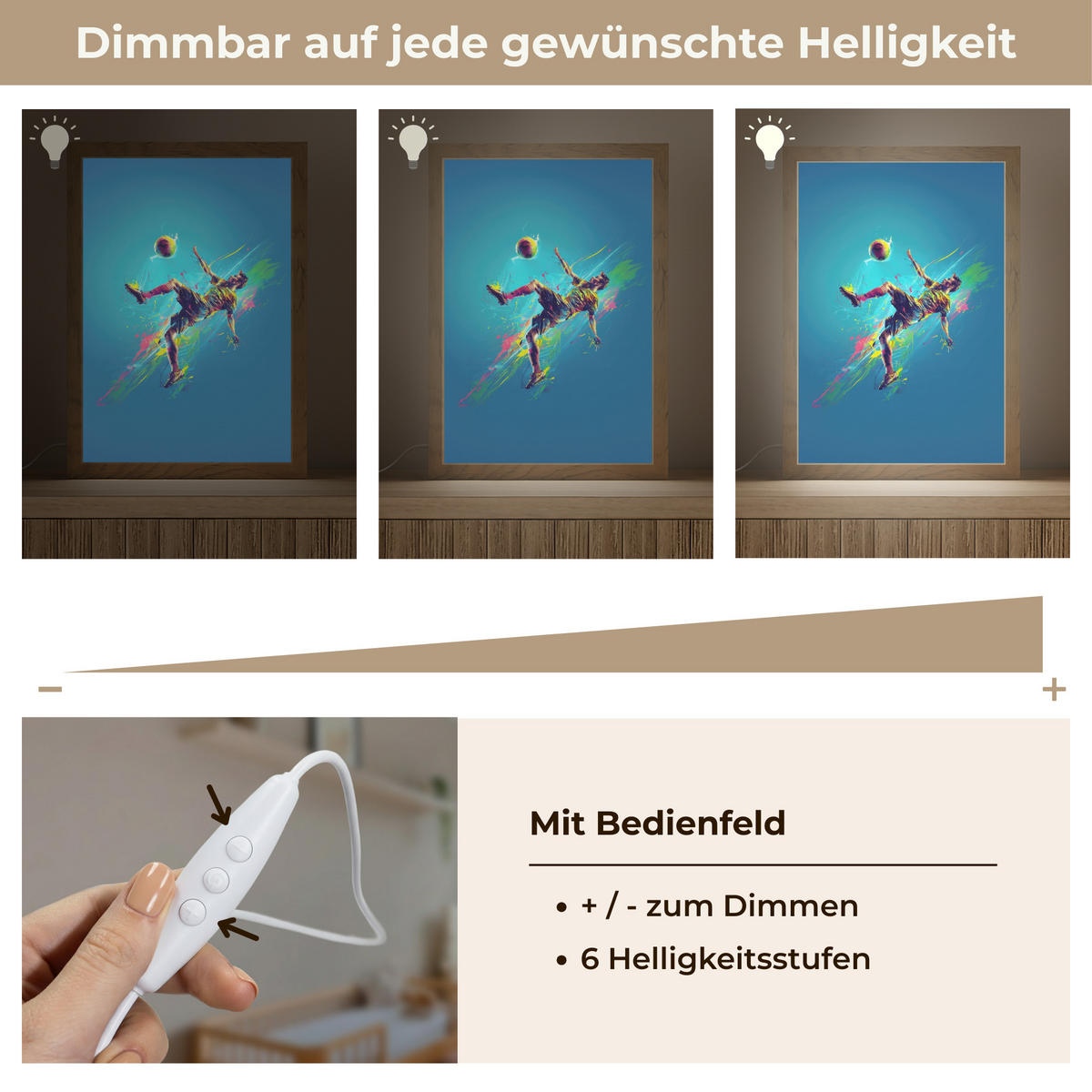 NACHTTISCHLAMPE Fußballer - Farbspritzer - Farbenfroh - Ball 20x30 cm - Blau, Holzwerkstoff (8/20/30cm)
