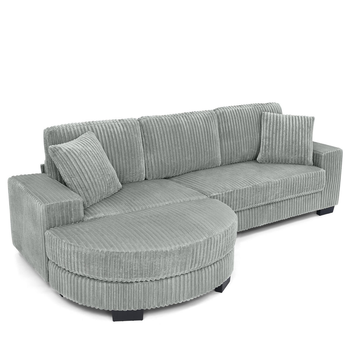 ECKSOFA 256.5/133.5/89 cm Grau Cord mit 2 Kissen und ovaler Fußhocker - Grau, Textil (133.5/89/256.5cm) - Oxeza