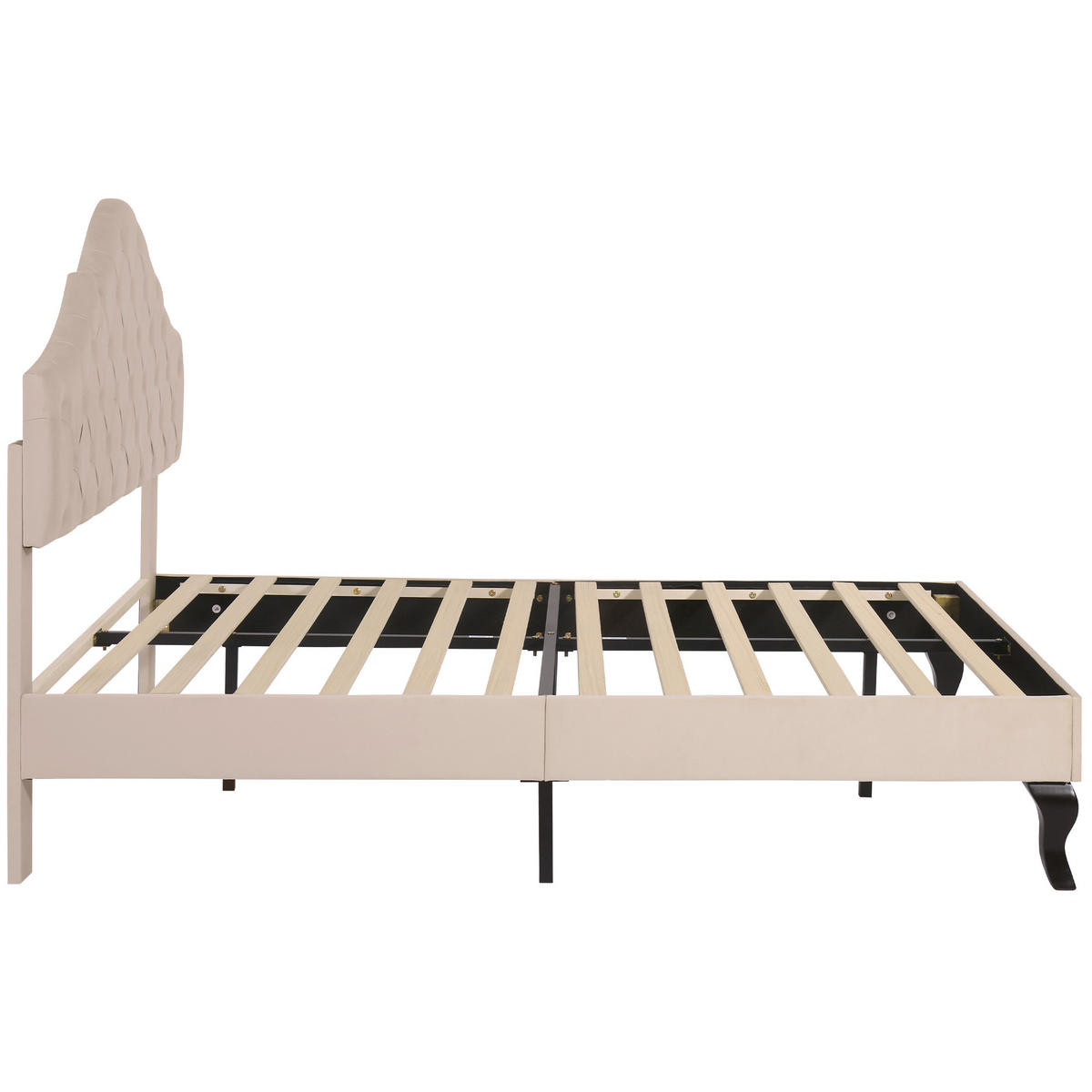 POLSTERBETT 140/190 cm beige aus Samt mit höhenverstellbarem Kopfteil - Beige, Textil (140/190cm) - OKWISH