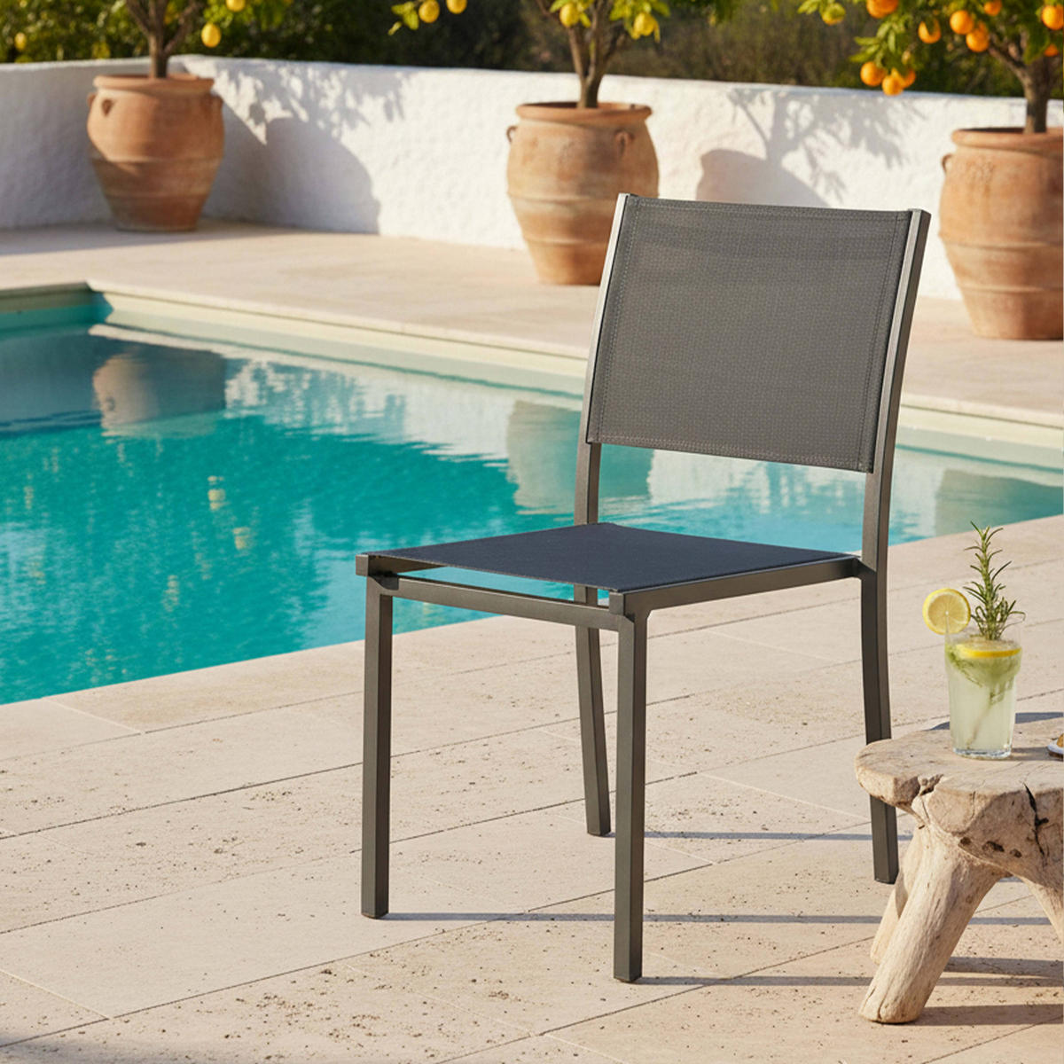 GARTENSTUHL, Grau - Grau, Metall (48/87/60cm) - Oviala