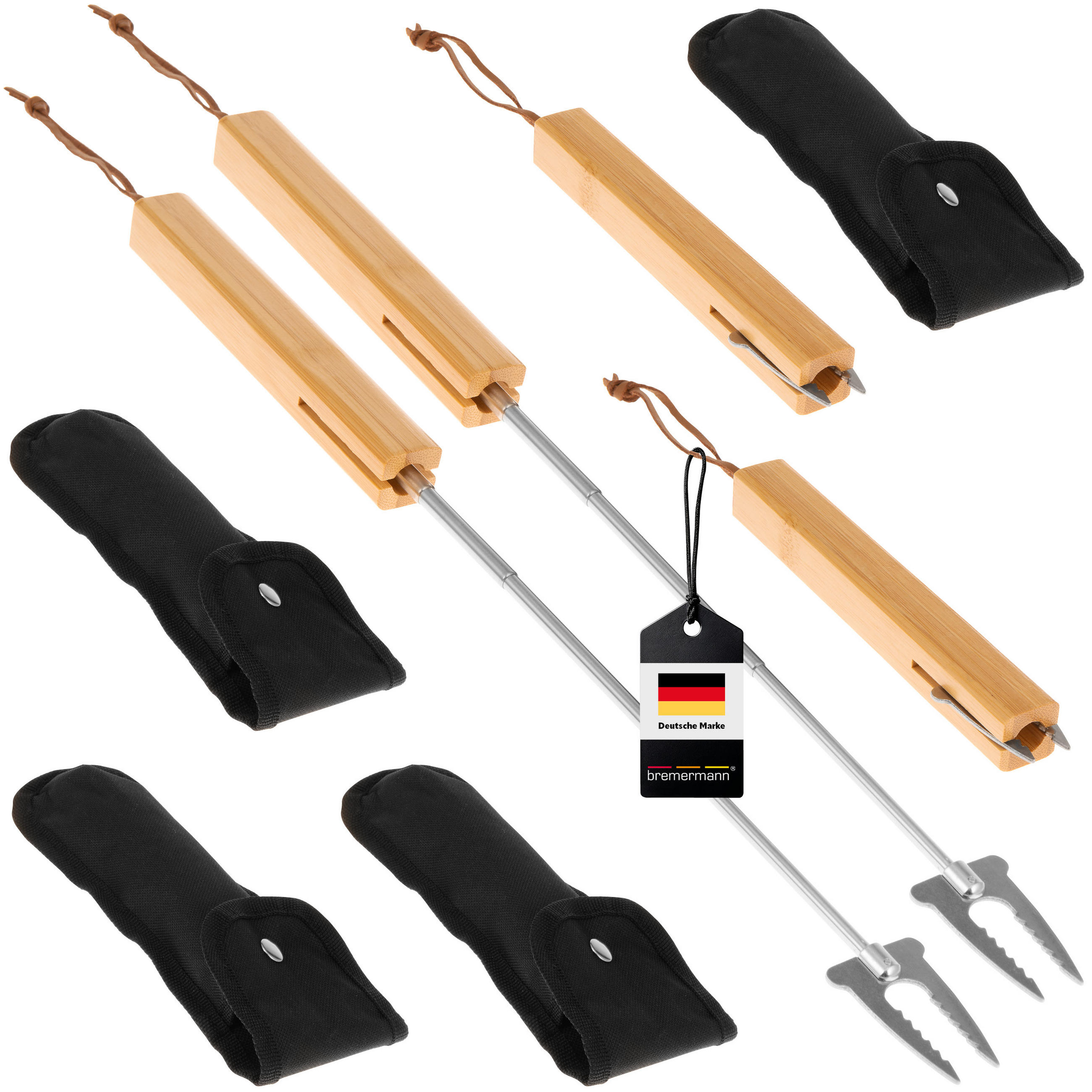 TELESKOP-GRILLGABEL 4er-Set, Edelstahl - Edelstahlfarben, Metall (8cm) - bremermann