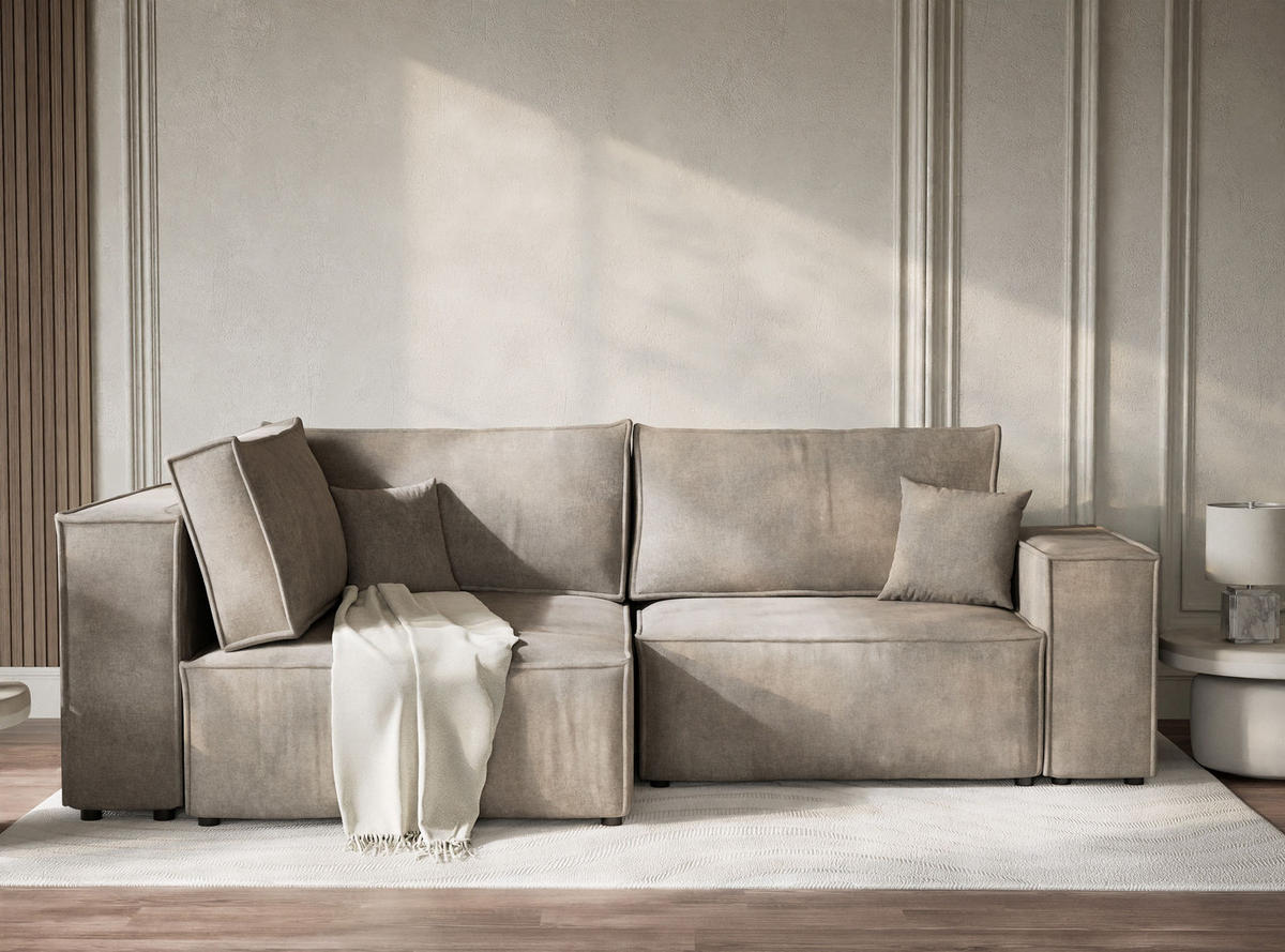 ECKSOFA MIT SCHLAFFUNKTION Tonga Braun Webstoff - Schwarz/Braun, Holz/Holzwerkstoff (105/225cm) - Maison de Reve