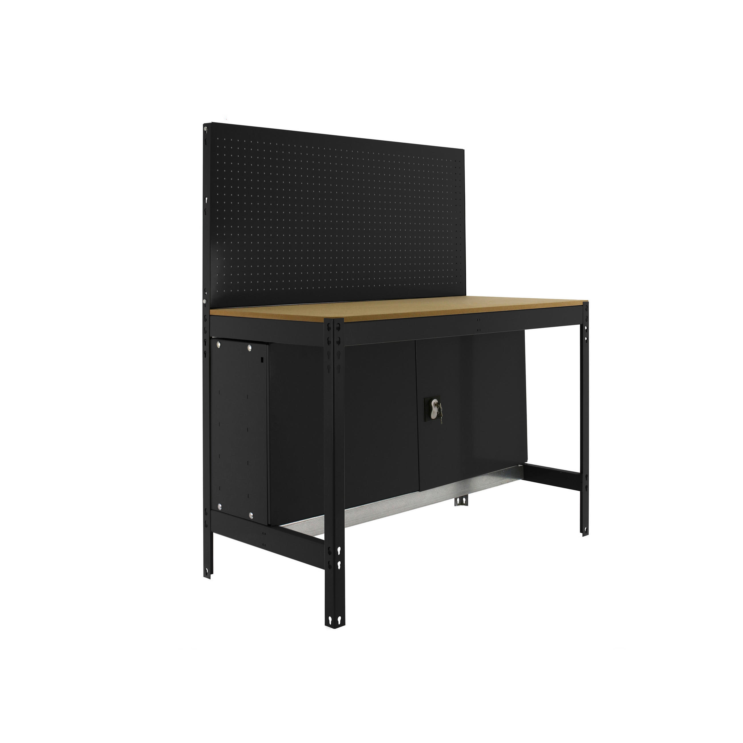WERKBANK BUFFALO mit Werkzeugwand und Schrank | HxBxT 84x120x61cm | Traglast 600kg | Anthrazit - Anthrazit, Metall (120/84/61cm) - PROREGAL