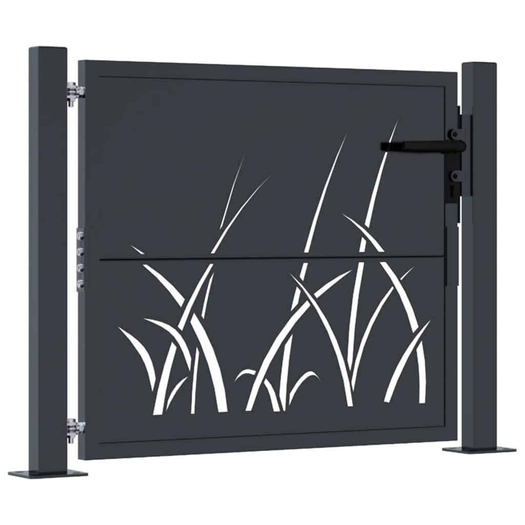 GARTENTOR im Gras-Design, 110/105 cm, aus Stahl, in Anthrazit, modern - Grau, Metall (100/105cm) - vidaXL