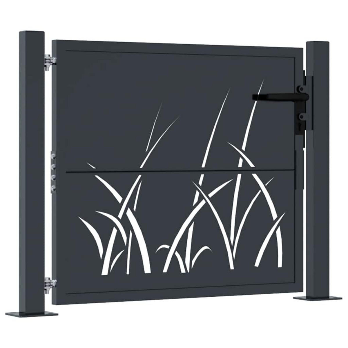 GARTENTOR im Gras-Design, 110/105 cm, aus Stahl, in Anthrazit, modern - Grau, Metall (100/105cm) - vidaXL