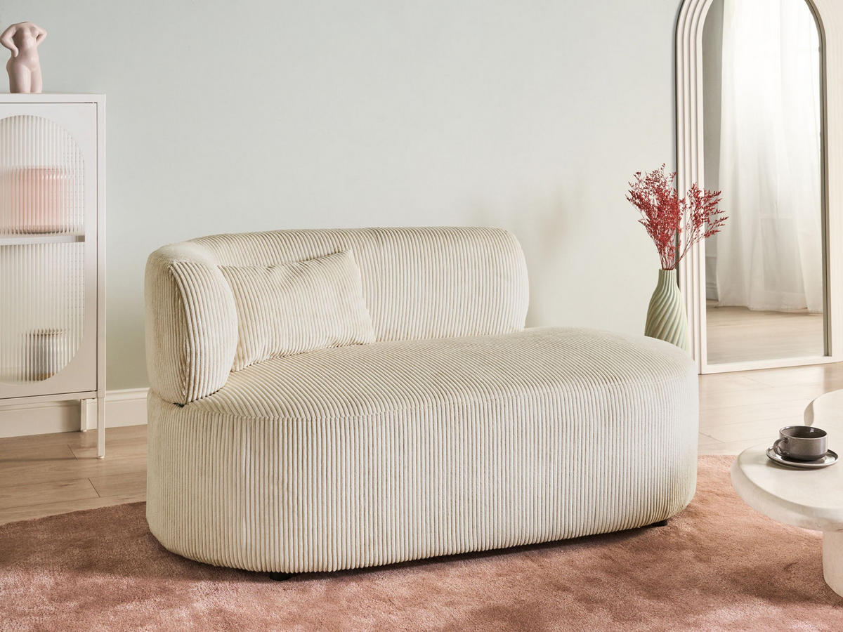 CHAISELONGUE-LINKSSEITIGE Cord Hellbeige Vanvey - Beige/Schwarz, Textil (147/73/78cm) - Beliani