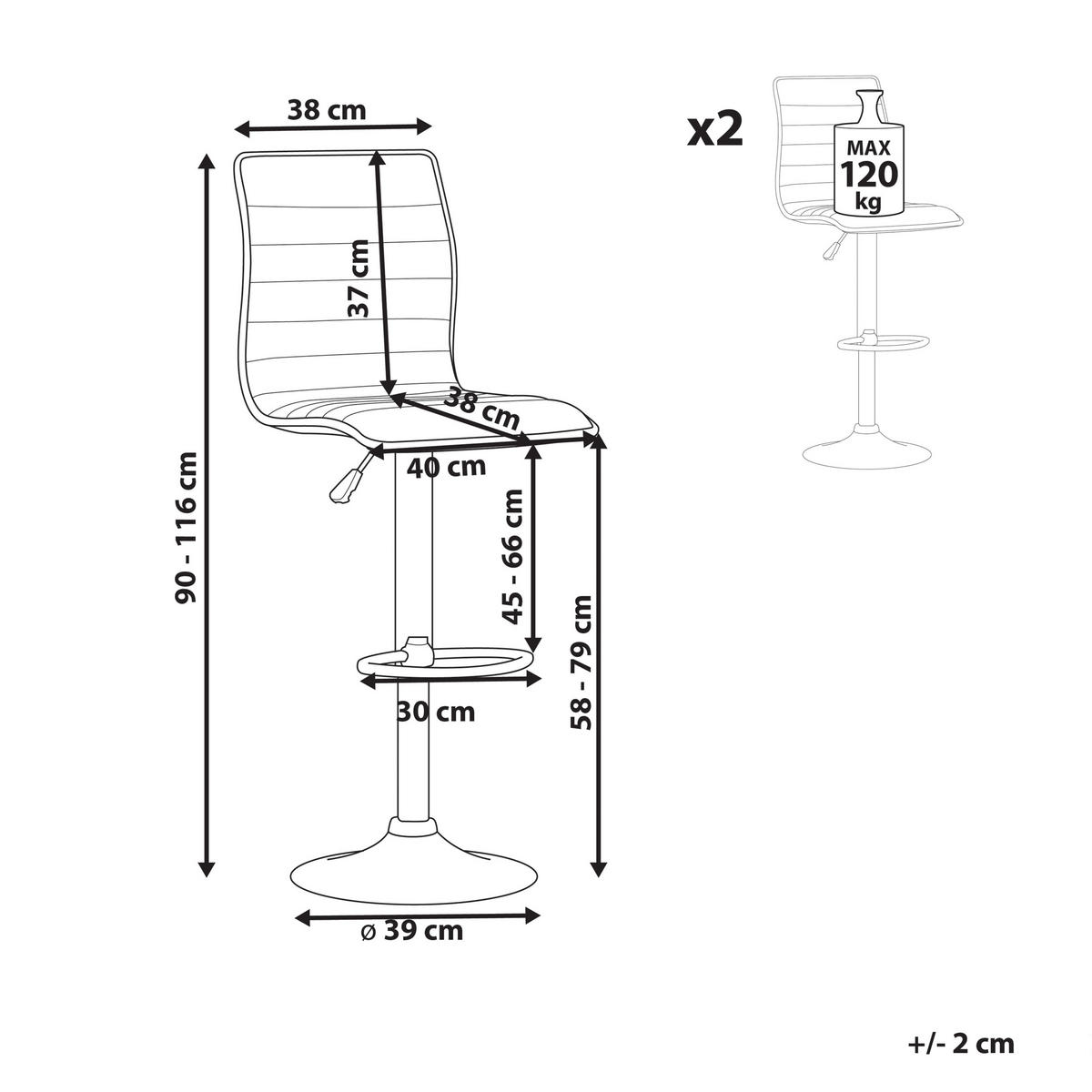 BARHOCKER 2er-Set Kunstleder Schwarz Lucerne - Schwarz, Textil/Metall (40/116/39cm) - Beliani