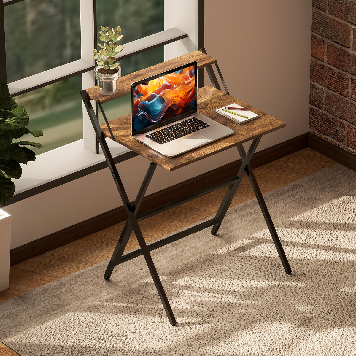 SCHREIBTISCH Braun klappbar mit Ablage und Metallgestell 70/62/86,5 cm - Rotbraun, Holzwerkstoff (62/70/86.5cm) - PANGIVO