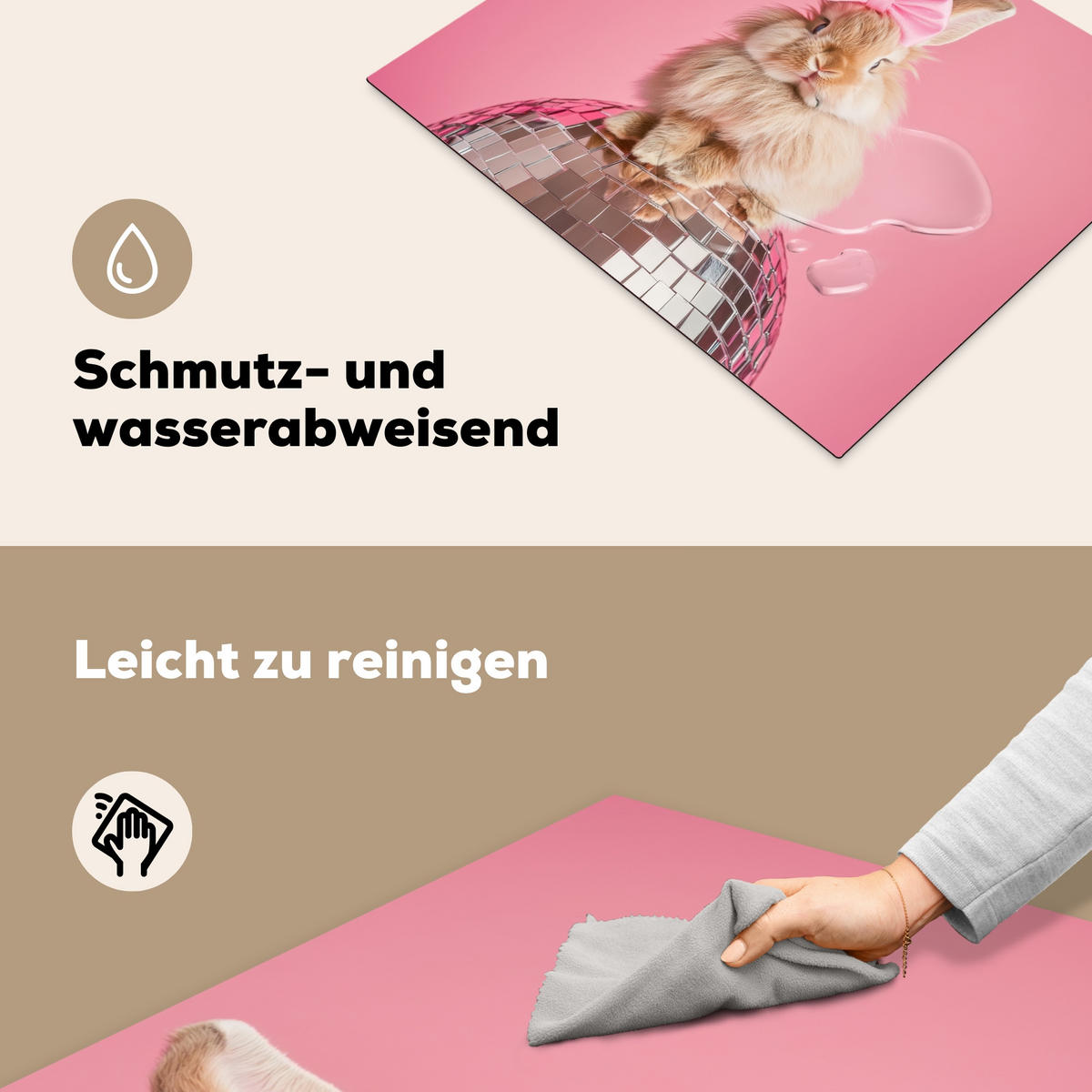 HERDABDECKPLATTE Schleife - Discoball - Kaninchen Herdabdeckung Induktionsfeld 65x52 cm - Pink, Kunststoff (65/52/0.2cm) - MuchoWow