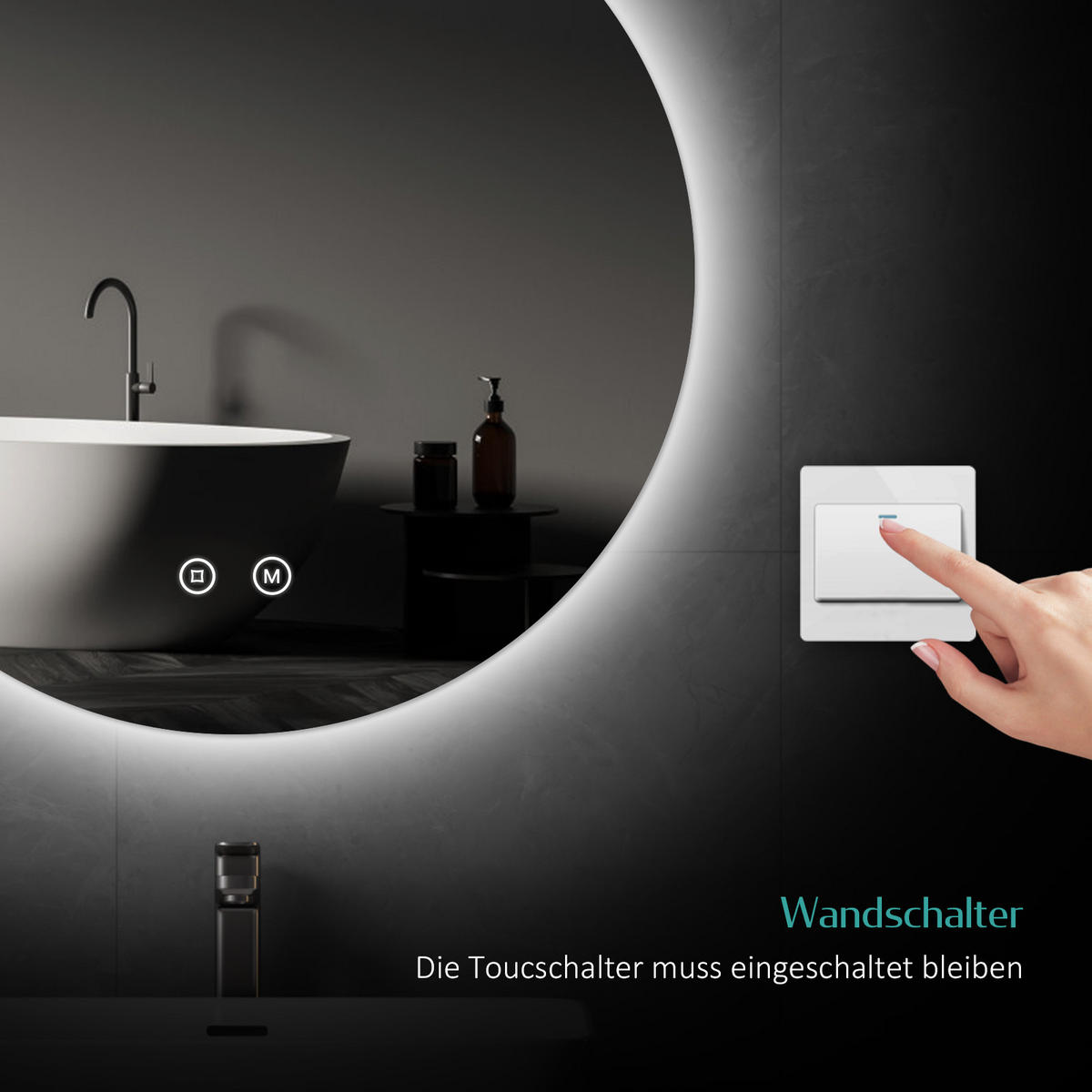 BADSPIEGEL rund mit Beleuchtung rahmenlos Ø60 cm - Weiß, Glas (60/3/60cm) - EMKE