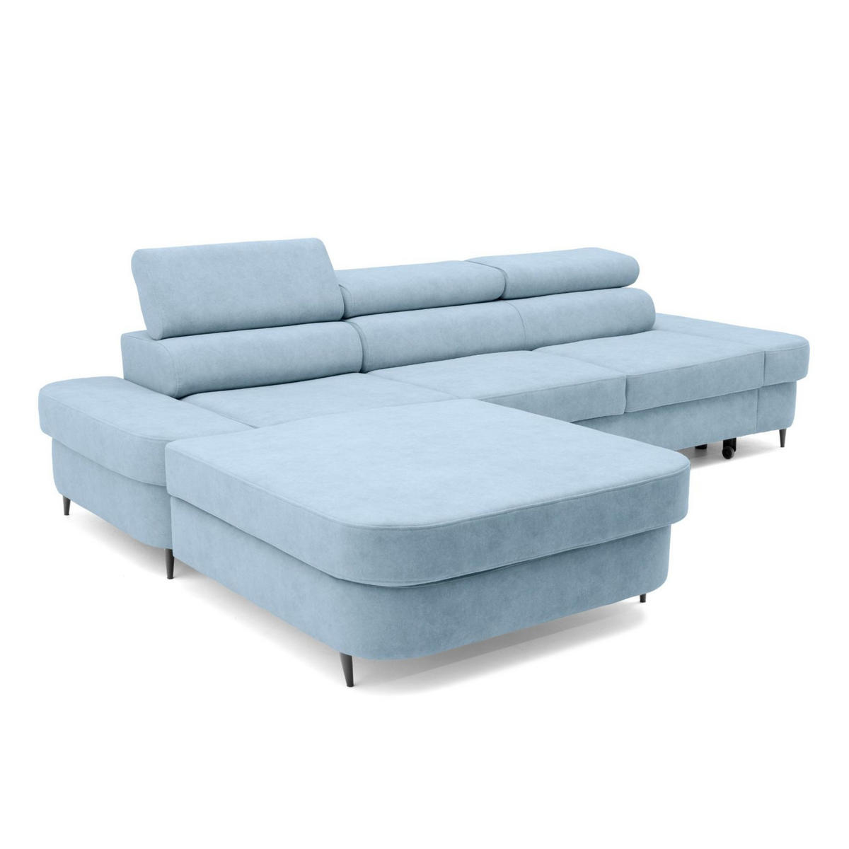 ECKSOFA JAZZ L Links mit Schlaffunktion 127x216 Velours Hellblau - Schwarz/Hellblau, Holz/Textil (285/237cm) - Muffo
