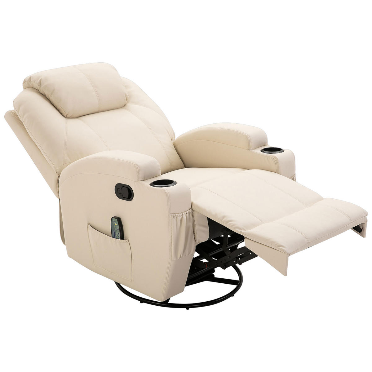 MASSAGESESSEL DE-06338 mit 165° neigbar, Becherhalter Cremeweiß - Creme, Holz/Metall (92/109/84cm) - ComfortXL