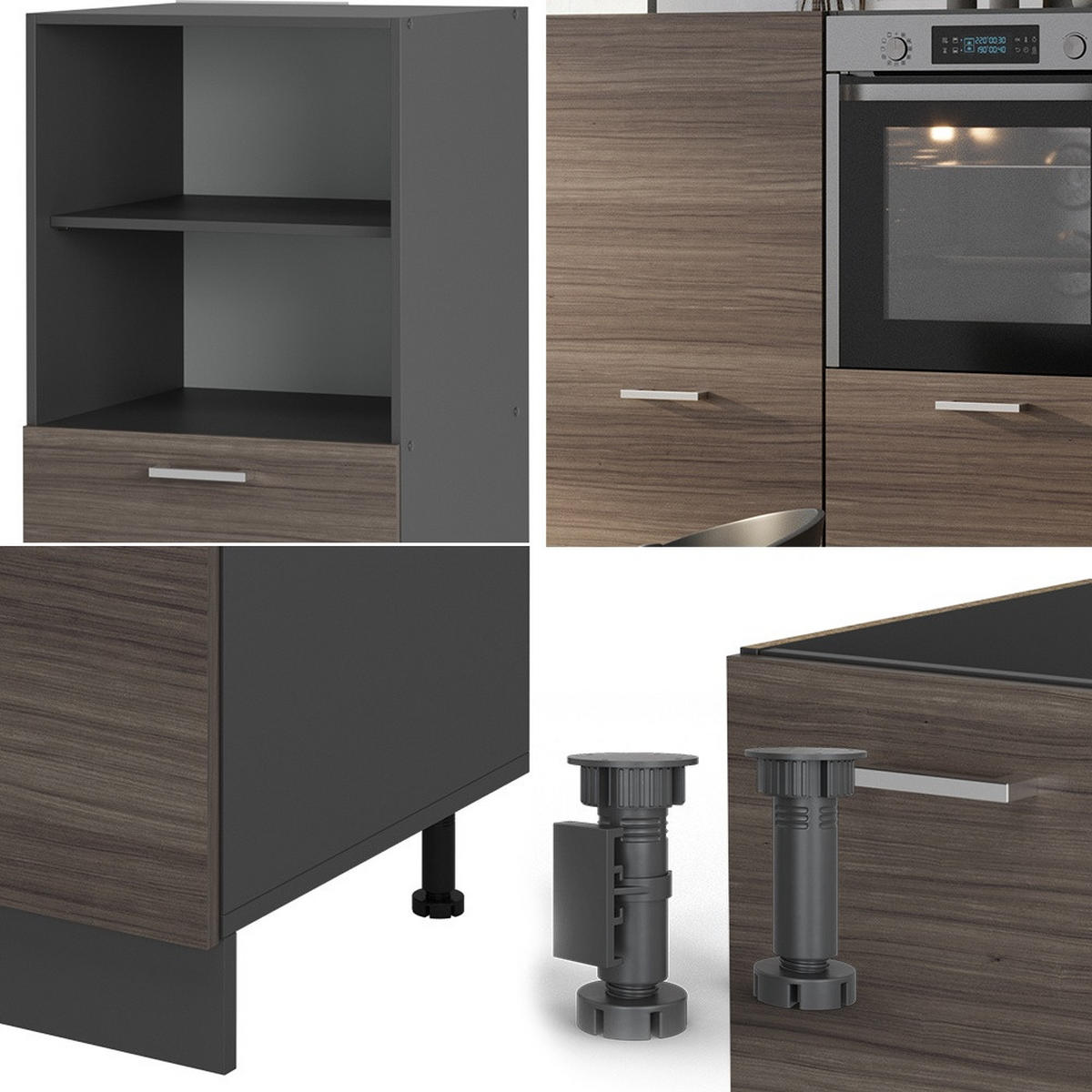 KÜCHENBLOCK R-Line Edelgrau/Anthrazit 180 cm ohne Arbeitsplatte - Anthrazit/Grau, Holzwerkstoff (180/143/46cm) - Vicco