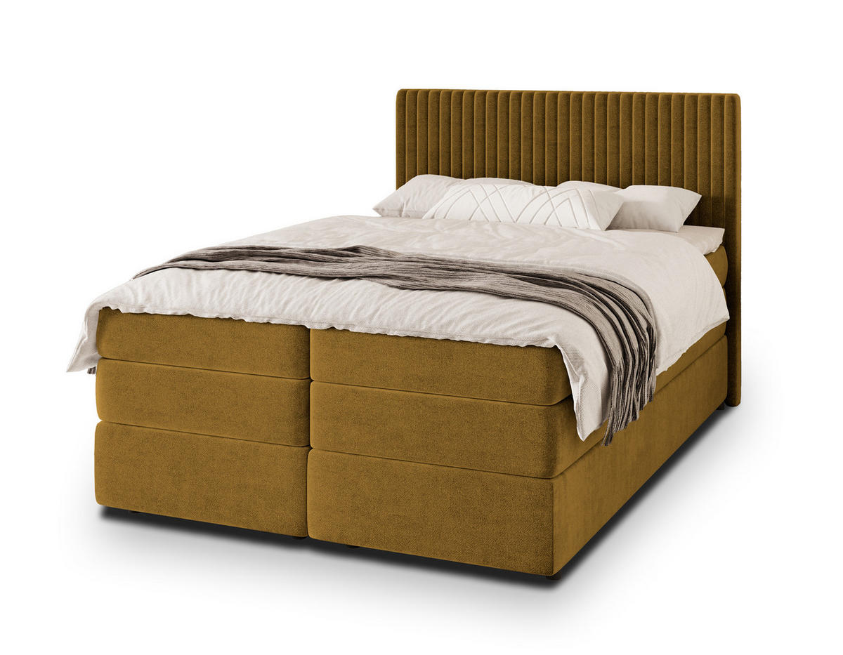 POSTEL BOXSPRING FELBIO 160x200 cm, s matrací a úložným prostorem, žlutá - žlutá, kompozitní dřevo/textil (160/200cm) - MASSENO