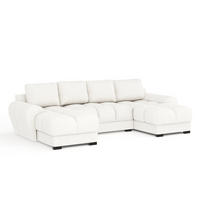 WOHNLANDSCHAFT Peebles Creme Webstoff - Creme/Schwarz, Holz/Holzwerkstoff (330/90/175cm) - Maison de Reve