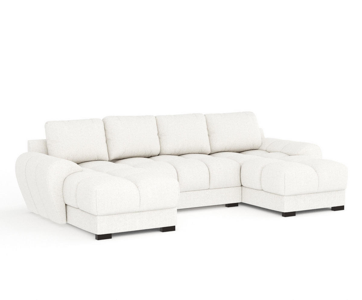 WOHNLANDSCHAFT Peebles Creme Webstoff - Creme/Schwarz, Holz/Holzwerkstoff (330/90/175cm) - Maison de Reve