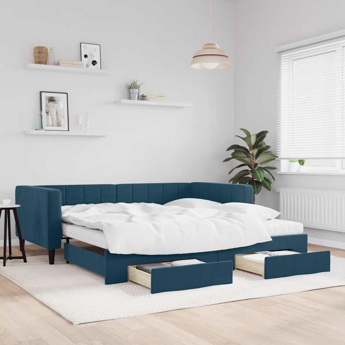 TAGESBETT Ausziehbar Mit Schubladen Blau 100/200 Cm Samt - Blau, Textil (100/200cm) - vidaXL