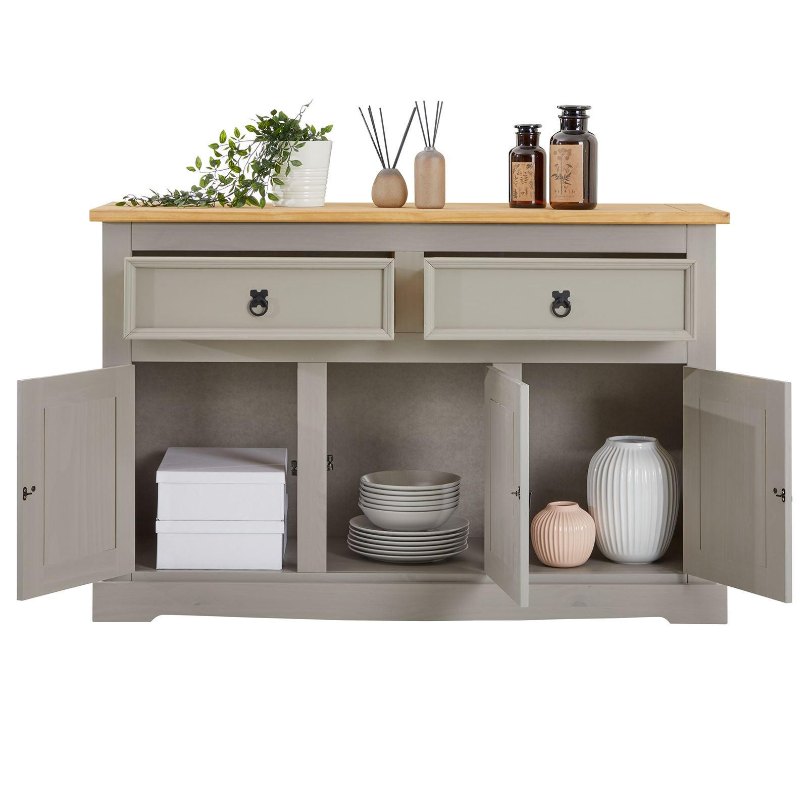 Thumbnail - Idimex Sideboard, Grau, Braun, Holz, Kiefer, Vintage, 133x85x44 cm, FSC Mix, Esszimmer, Anrichten