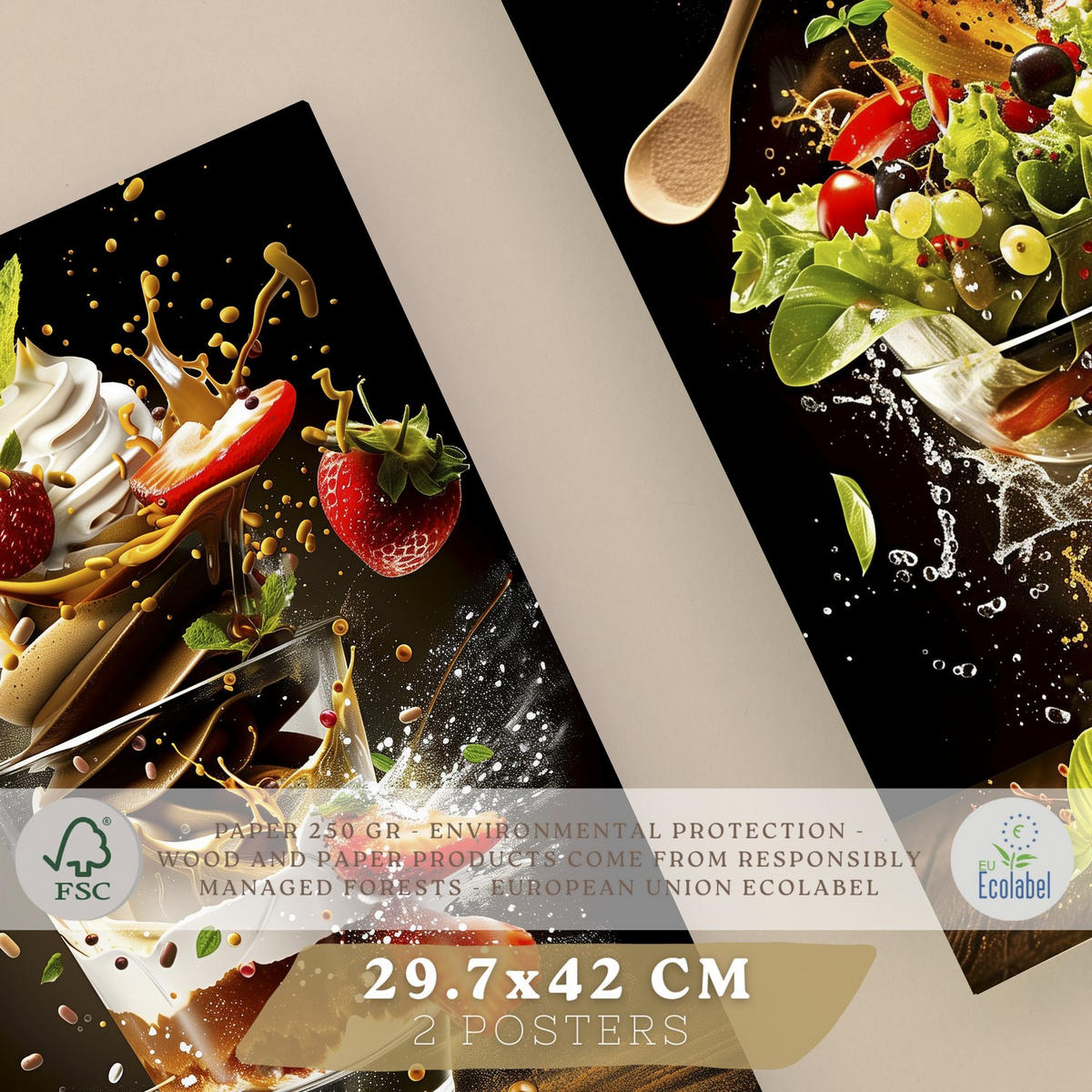 PLAKAT Sada 2 Jahody A3 bez rámu - čirá, papír (29.7/1/42cm) - Nacnic