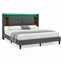 BETT mit Stauraum-Kopfteil USB und LED 140x200 cm Grau - Grau, Holz (140/200cm) - Meubliv