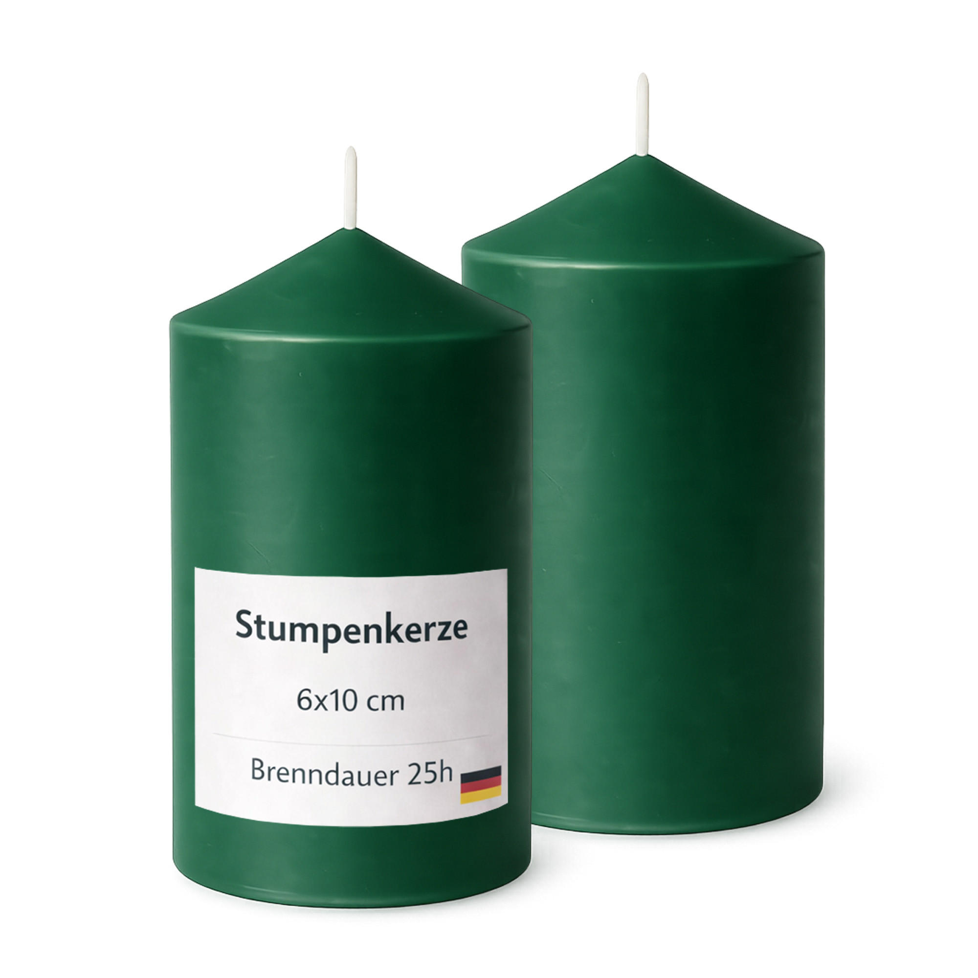STUMPENKERZEN (2er Pack) Ø6cm x 10cm - Dunkelgrün - Dunkelgrün, Naturmaterialien (10cm) - HS Candle