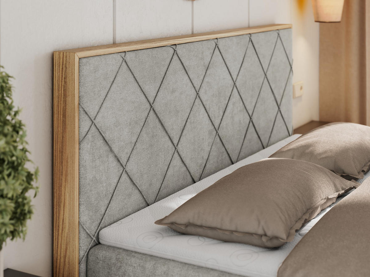 BOXBETT CAICOS 160/200 - Hellgrau Struktur - H4 - Hellgrau, Holz/Textil (160/200cm) - MKS