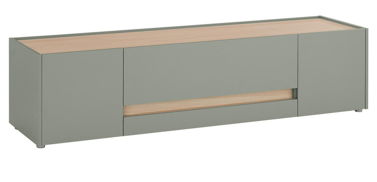 TV-LOWBOARD in Salbei grün, Barista Eiche 170 cm, TV Unterteil mit Doppel-Schubkasten - Salbeigrün/Eichefarben, Holzwerkstoff/Kunststoff (170/40/45cm) - Furn.Design