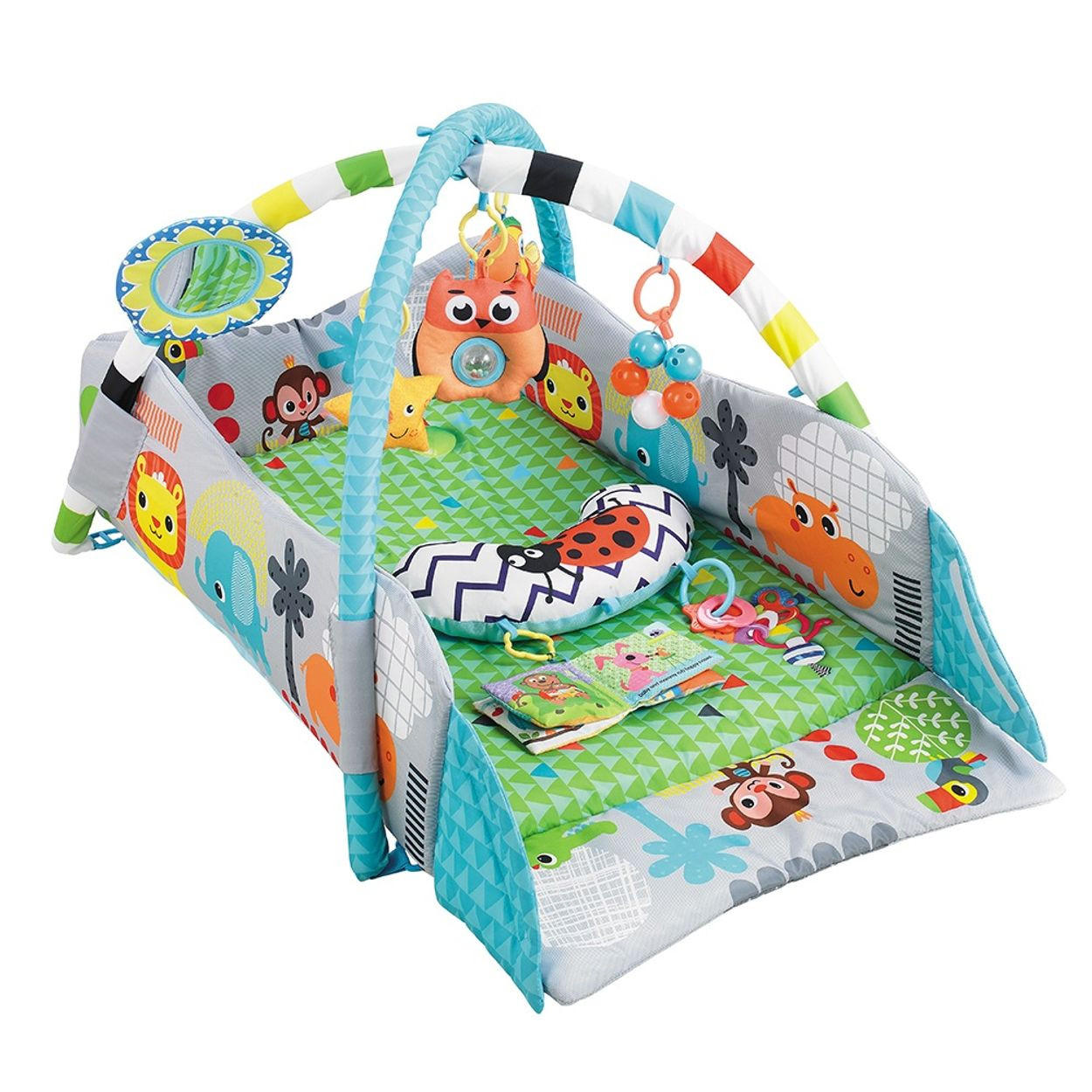 SPIELBOGEN 2 in 1 Oase JL628-1B Krabbeldecke, Kissen, Spielzeuge, 100% Polyester, ab 6 Monate - Multicolor, Textil (98/50/115cm) - Moni