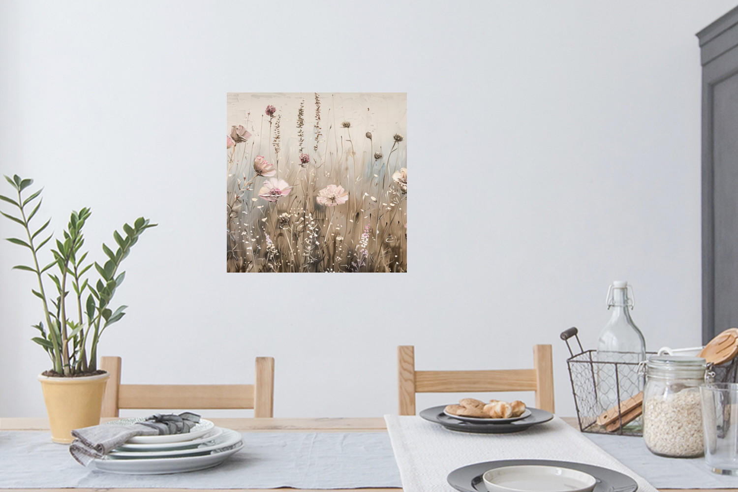 WANDTATTOO Blumen - Rosa - Modern - Beige 50x50 cm - Beige, Kunststoff (50/50/0.1cm) - MuchoWow