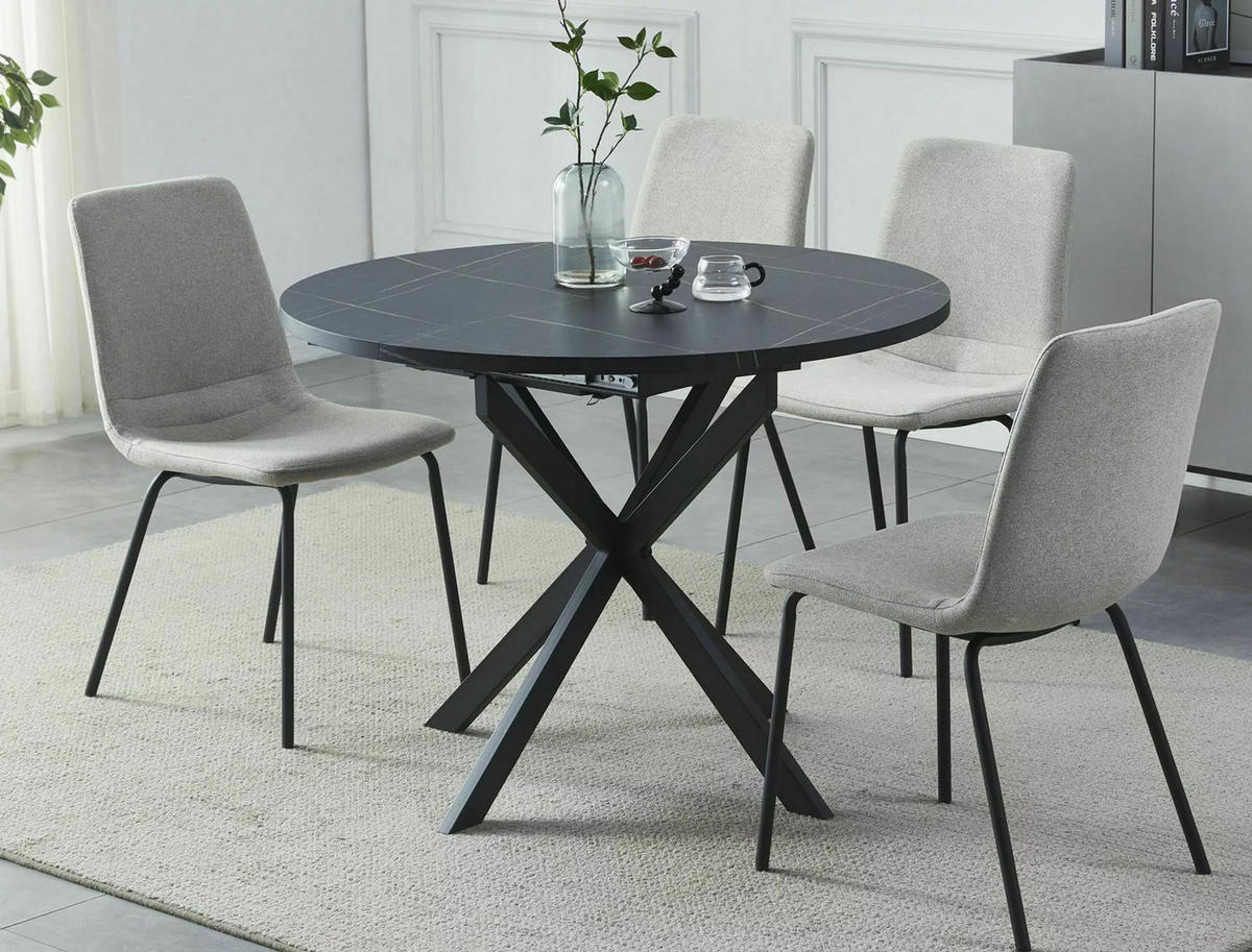 ESSTISCH Gaston Schwarz Marmor / Schwarz 100-135 / 100 / 75cm - Schwarz, Holz/Holzwerkstoff (100/100/75cm) - Feldmann-Wohnen