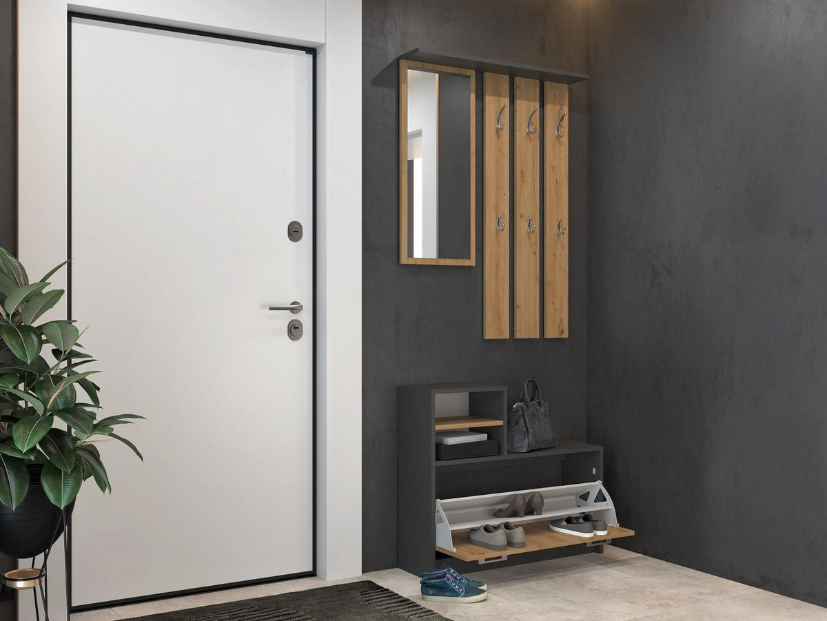 GARDEROBENSET Verena (2-teilig) - Anthrazit/Eiche Artisan, Holzwerkstoff (85/180/24cm) - kommodly