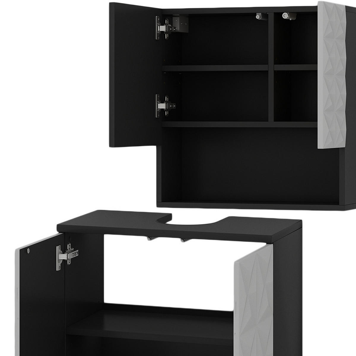BADMÖBEL-SET Edge Schwarz 2 Teile - Schwarz/Weiß, Holzwerkstoff (60/57/30cm) - Vicco