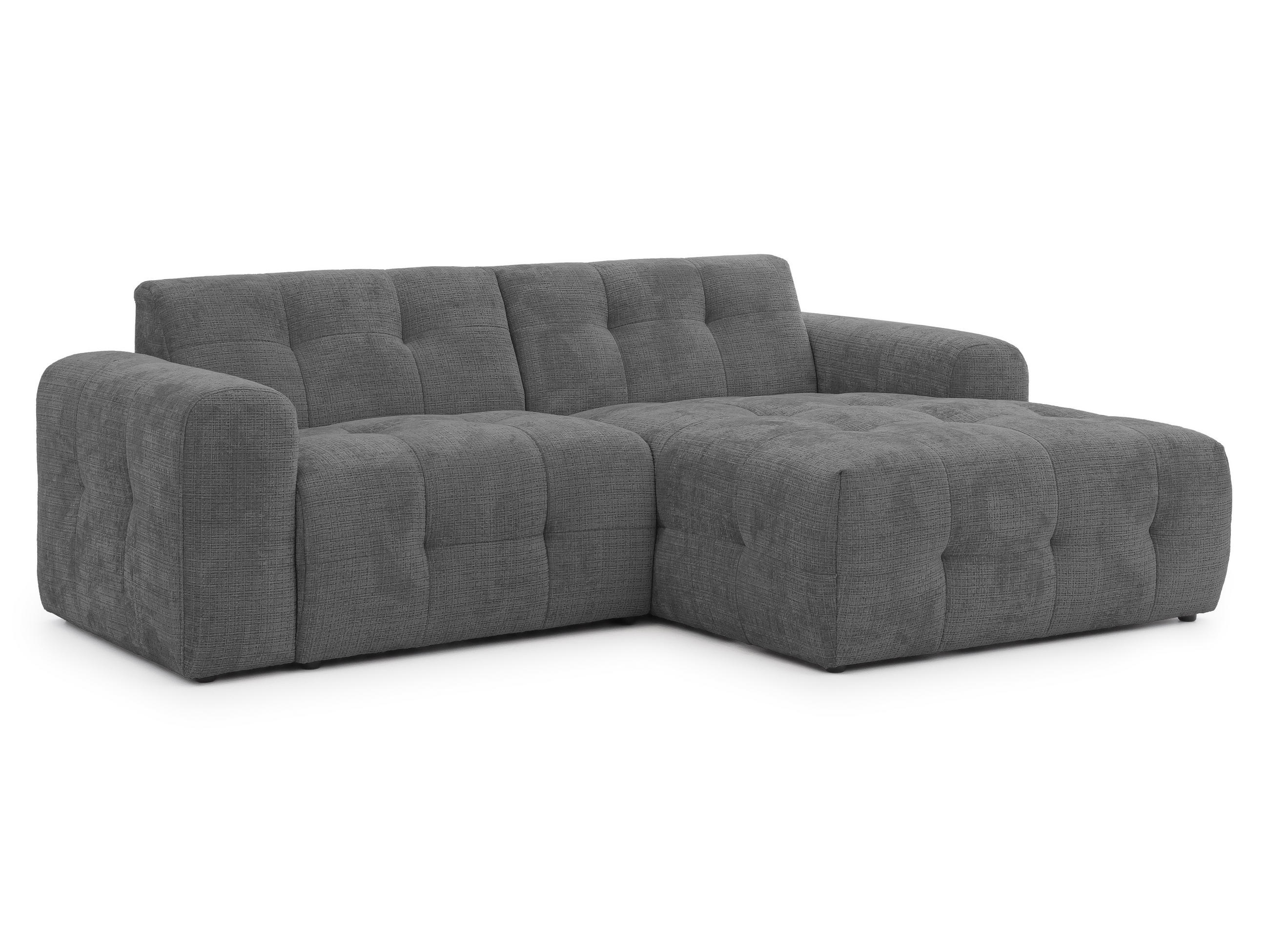 ECKSOFA Kozy im Bumpy-Design mit fester Rückenlehne aus weichem Grau Chenille-Stoff - Ottomane rechts - Schwarz/Grau, Holz/Kunststoff (234/161cm) - S-Style Möbel