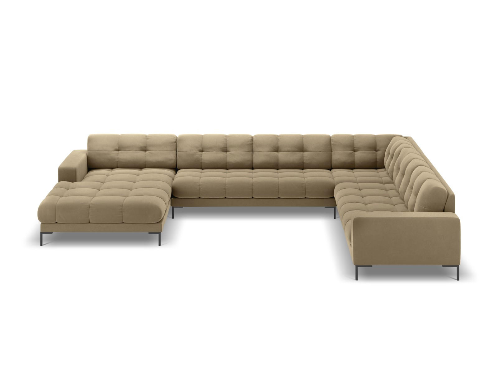 PANORAMASOFA rechts Mamaia aus Samt beige 7 Sitzplätze - Beige, Textil (256/75/327cm) - Micadoni