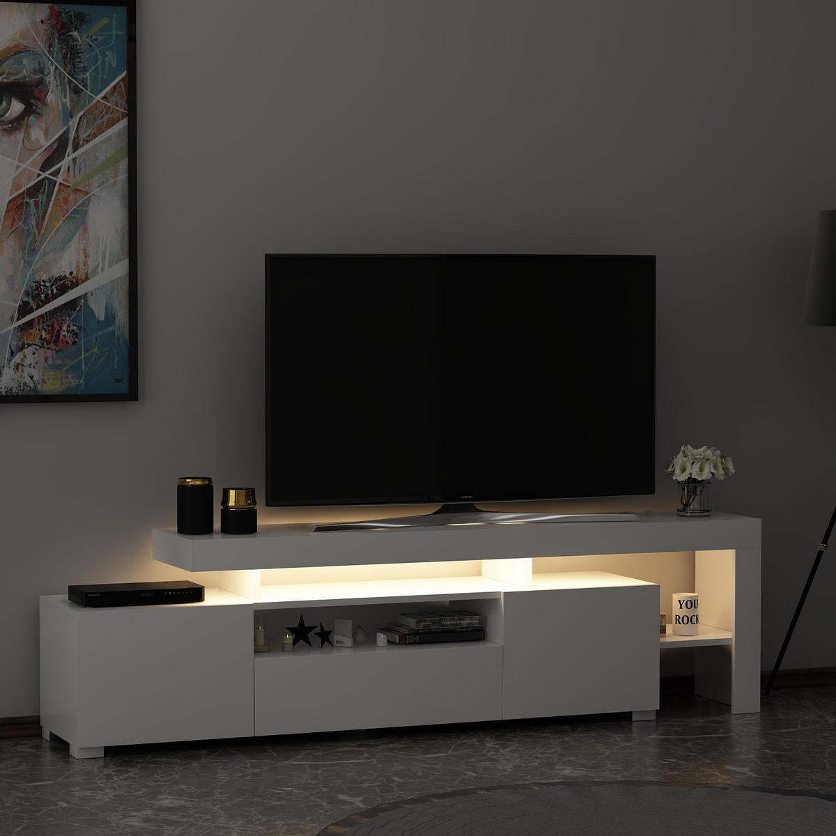 TV-LOWBOARD Weiß mit LED Beleuchtung Hochglanz 9048 - Weiß, Holzwerkstoff (192/53/37cm) - moebel17