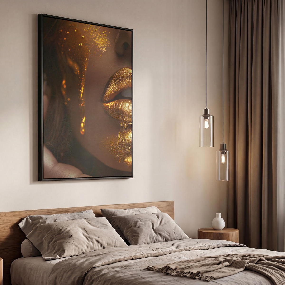 LEINWAND Bilder mit Rahmen - Frau - Gold - Luxus - Porträt - 60x90 - Goldfarben, Textil (60/90cm) - MuchoWow
