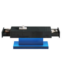 COUCHTISCH in Schwarz Kaffeetisch mit 2 Schubladen und LED-Lichtleiste für Wohnzimmer, B100/T50/H45cm - Schwarz, Holzwerkstoff (50/100/45cm) - STILVORA