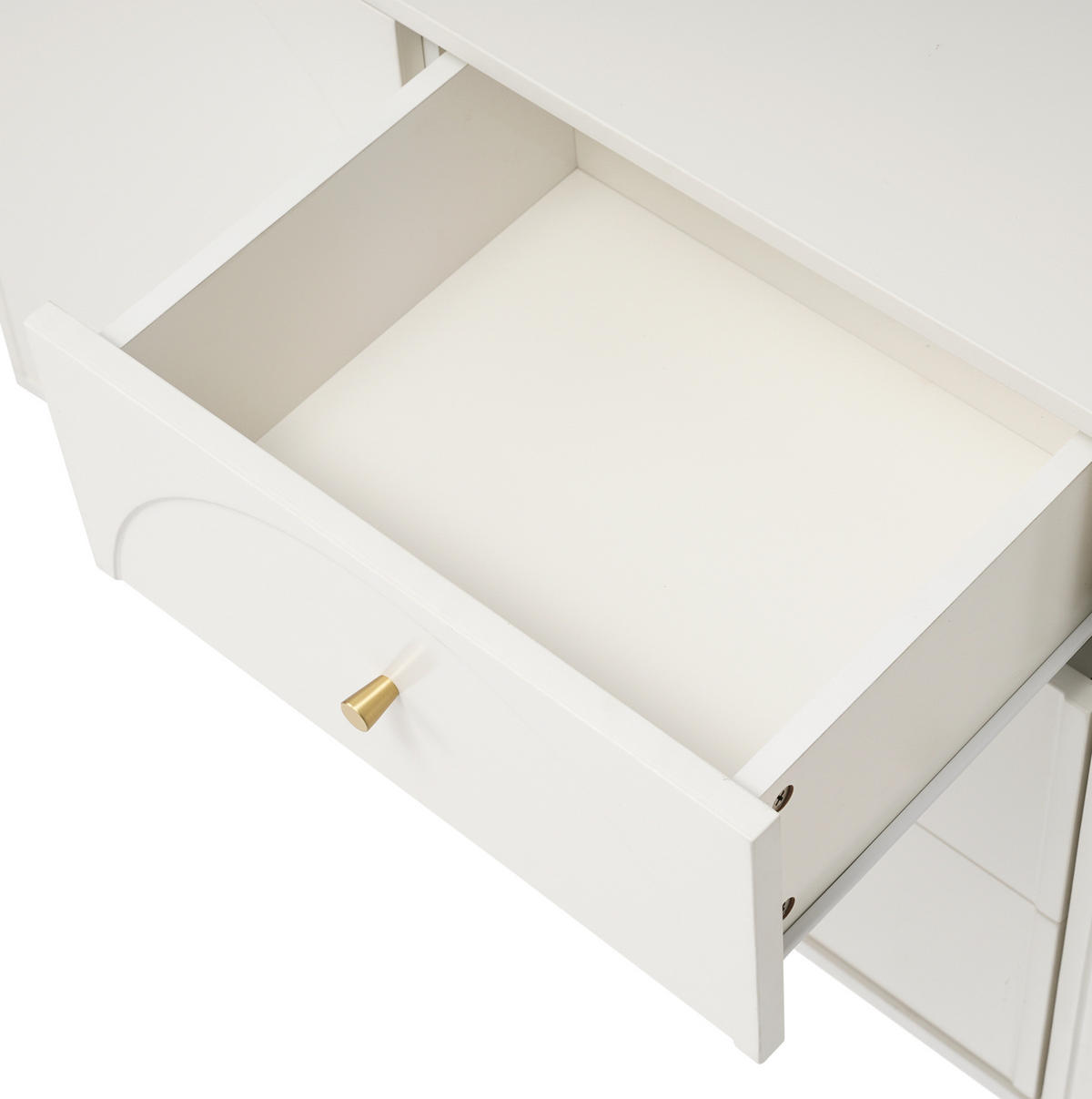 KOMMODE aus Holz und Metall 140x40x84 cm Creme-Weiß mit 2 Türen, 3 Schubladen und verstellbarem Fachboden - Weiß, Holzwerkstoff (140/40/84cm) - Modfu