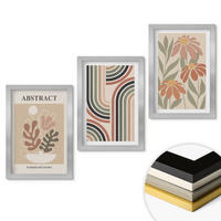 WANDBILDER 3er Set - 20x30 cm Silberner Rahmen - Abstrakte Pflanzen in Pastellfarben - Silberfarben, Kunststoff (20/30cm) - ArtPrintCave