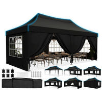 FALTPAVILLON 3x6m mit Seitenwänden wasserdicht UV-Schutz 50+ Stahlrahmen Schwarz - Schwarz, Metall (585/310/293cm)