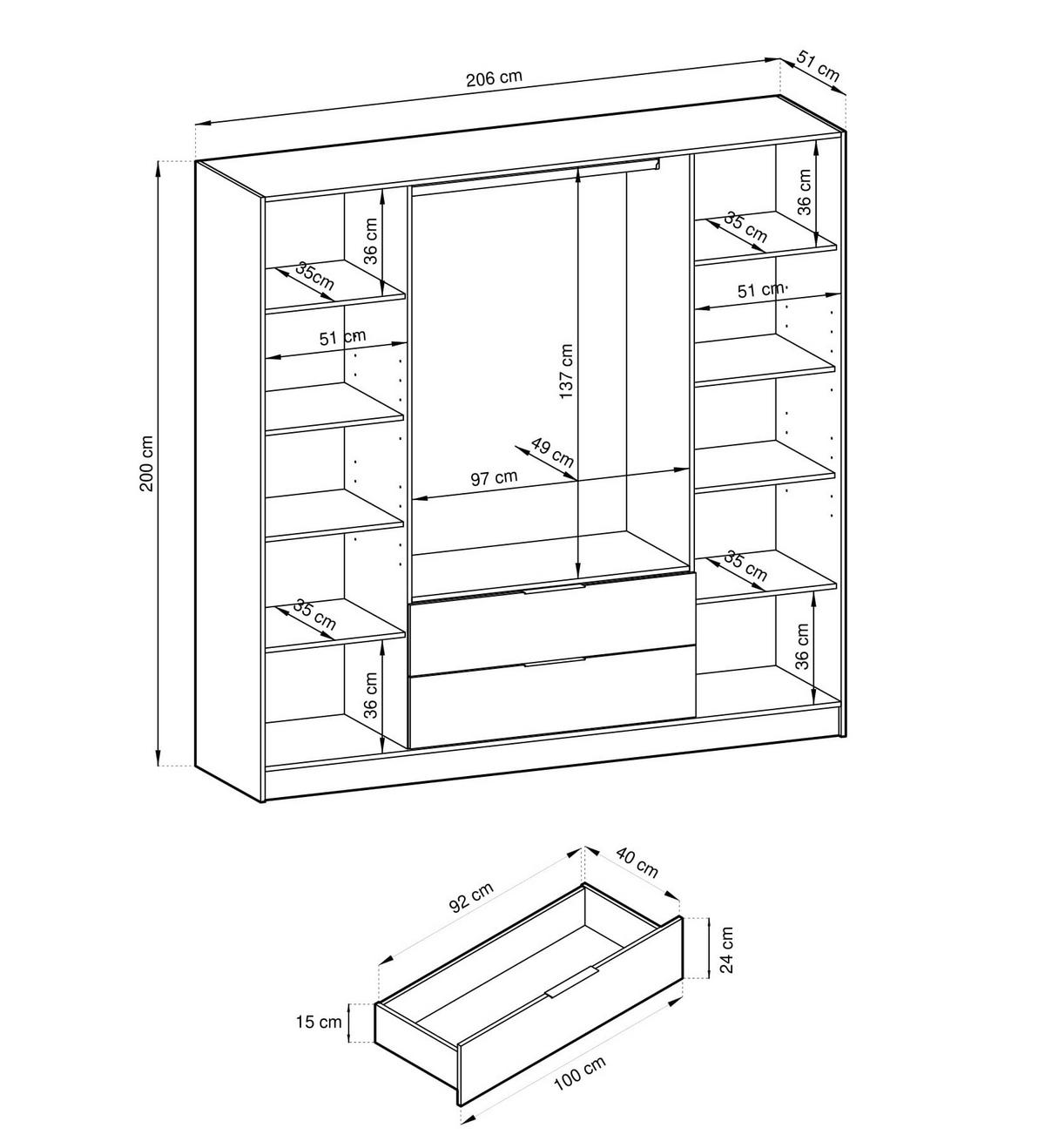 KLEIDERSCHRANK Nelly Kaschmir, viertürig mit Schwarz Lamellen - Kaschmir/Schwarz, Holzwerkstoff (206/200/51cm) - Bettso