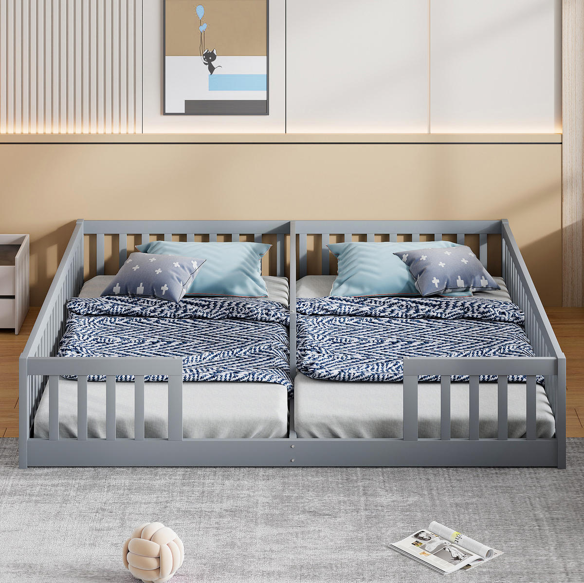 PANEELBETT 90/200 cm Grau mit Sicherheitsgitter und Lattenrost ohne Matratze - Grau, Holz (90/200cm) - MIVRAY
