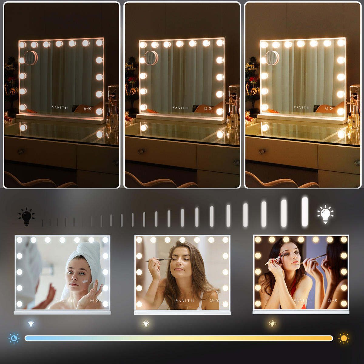 SCHMINKSPIEGEL mit LED-Beleuchtung und Bluetooth weiß 58/46 cm - Weiß, Metall (58/46/3cm) - VANITII
