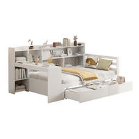 BETT aus Holz 90x200 cm Weiß mit Schreibtisch, Regalen, 2 Schubladen und Steckdose - Weiß, Holzwerkstoff (90/200cm) - Modfu