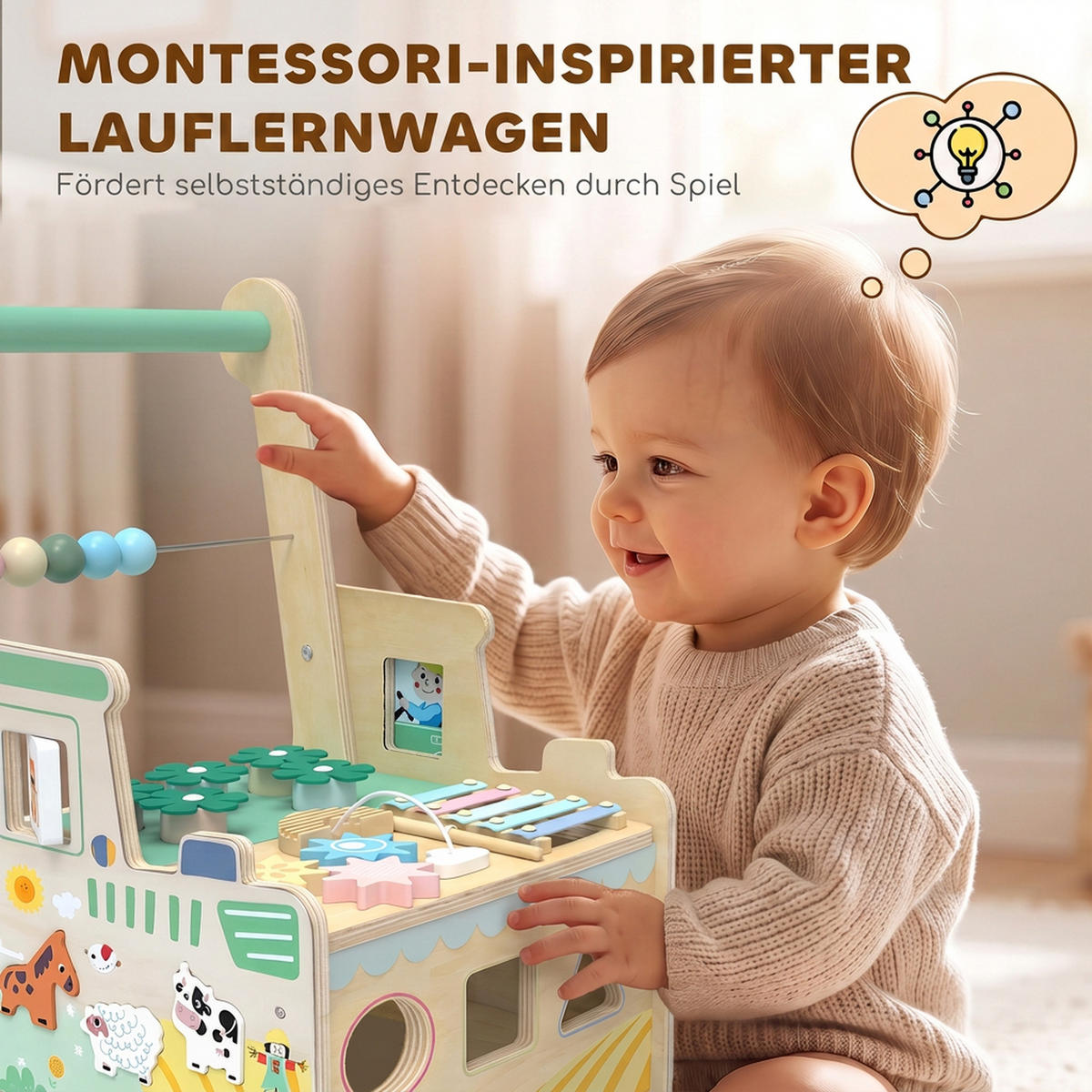 BABY-LAUFLERNWAGEN Mehrschichtplatte Grün - Grün, Holzwerkstoff (31.5/47/41cm) - AIYAPLAY