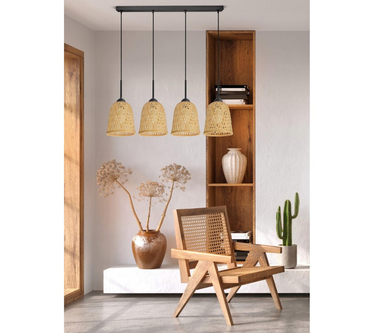PENDELLEUCHTE BOHO - Schwarz/Weiß, Holz/Metall (17/90/100cm) - kiki design